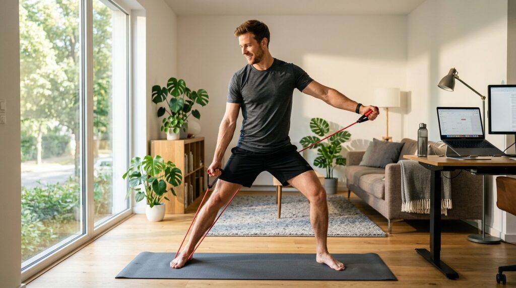 Professional stock photo, 16:9 format, photorealistic: Fit m